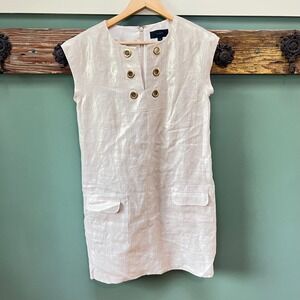 J.Crew Womens Metallic Gold Linen Grommet Shift Dress Champagne Mini 4